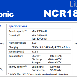 Panasonic NCR18650A 18650 Lithium-Ion Battery 3.6V 3100mAh Flat Top 4-Pack - Image 3