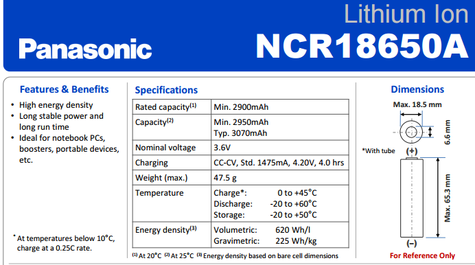 Panasonic NCR18650A 18650 Lithium-Ion Battery 3.6V 3100mAh Flat Top 4-Pack - Image 3
